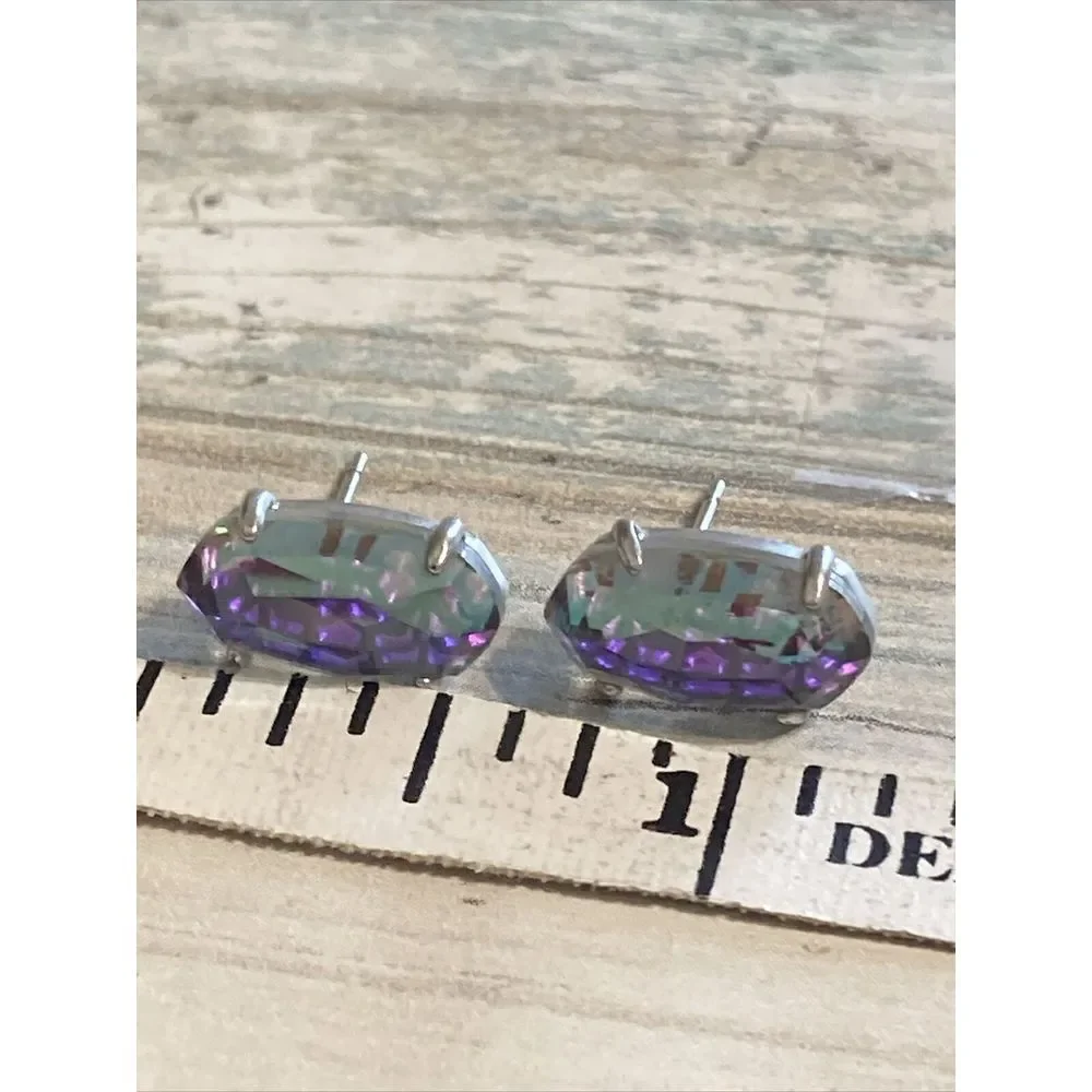 Kendra Scott Grayson Silver ‎ Stud Earrings in Dichroic Glass Watercolor NWOT